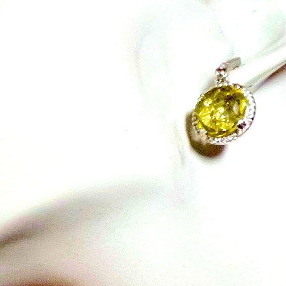 Natural Top Yellow Lemon Quartz White Gold Plated Sterling Earrings - Picture 3 of 7